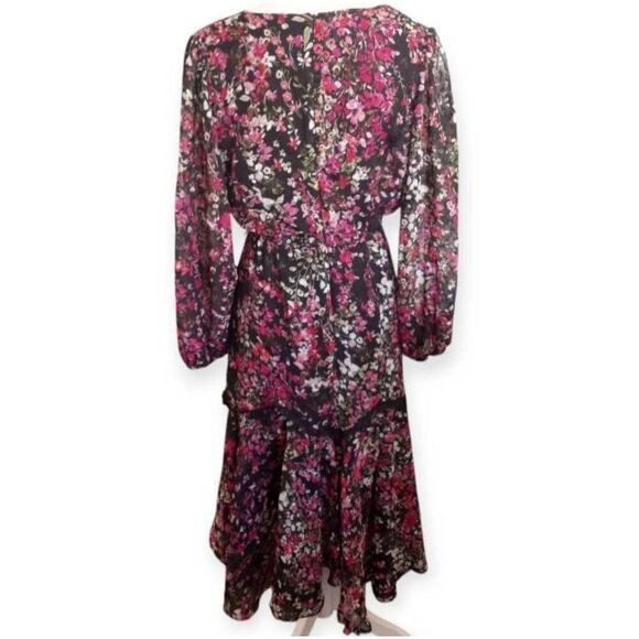 DANNY & NICOLE BLACK & PINK FLORAL MIDI DRESS SZ.10 EUC. - Picture 6 of 9